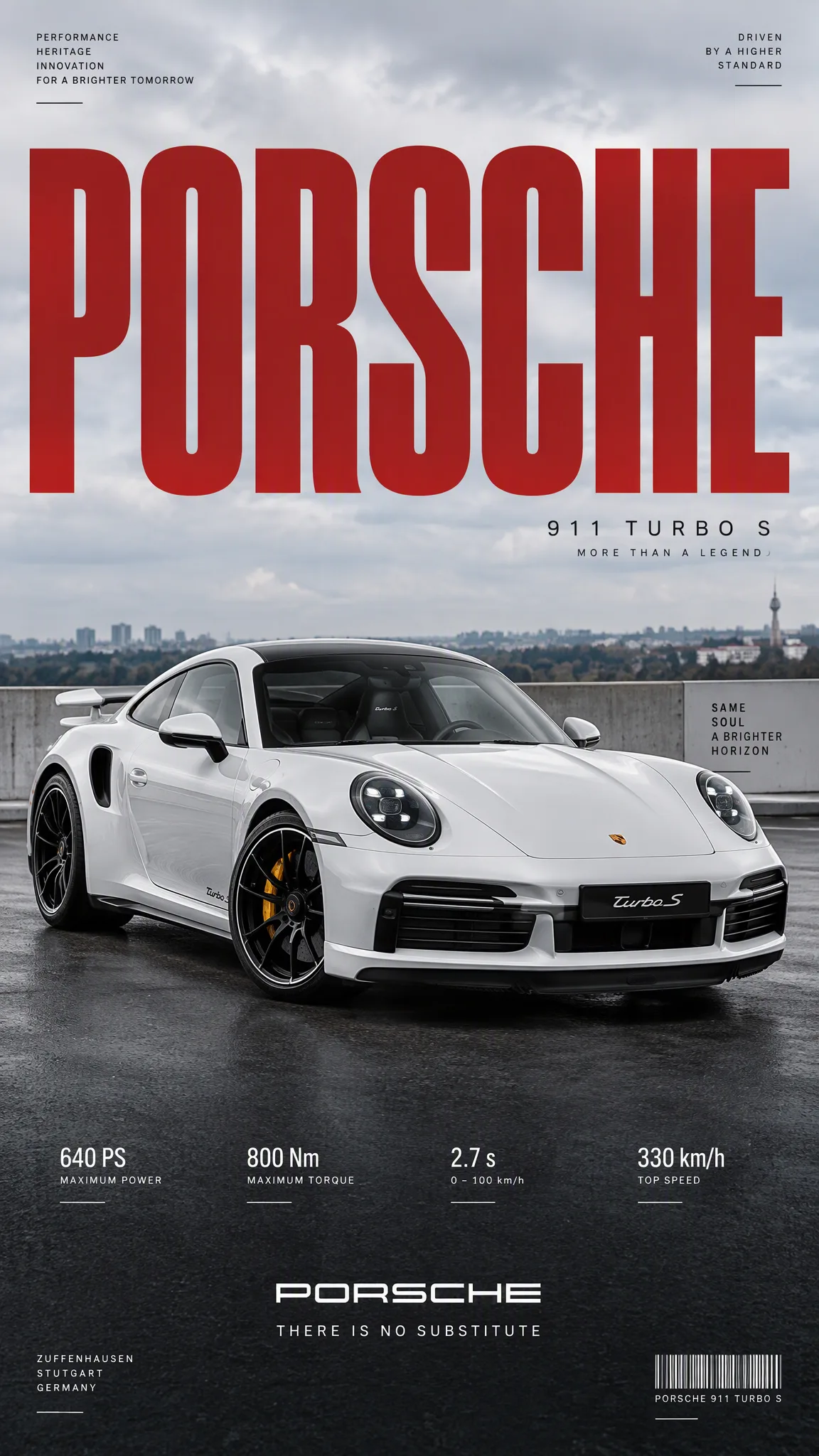 White Porsche 911 Turbo S parked at a dynamic three-quarter…