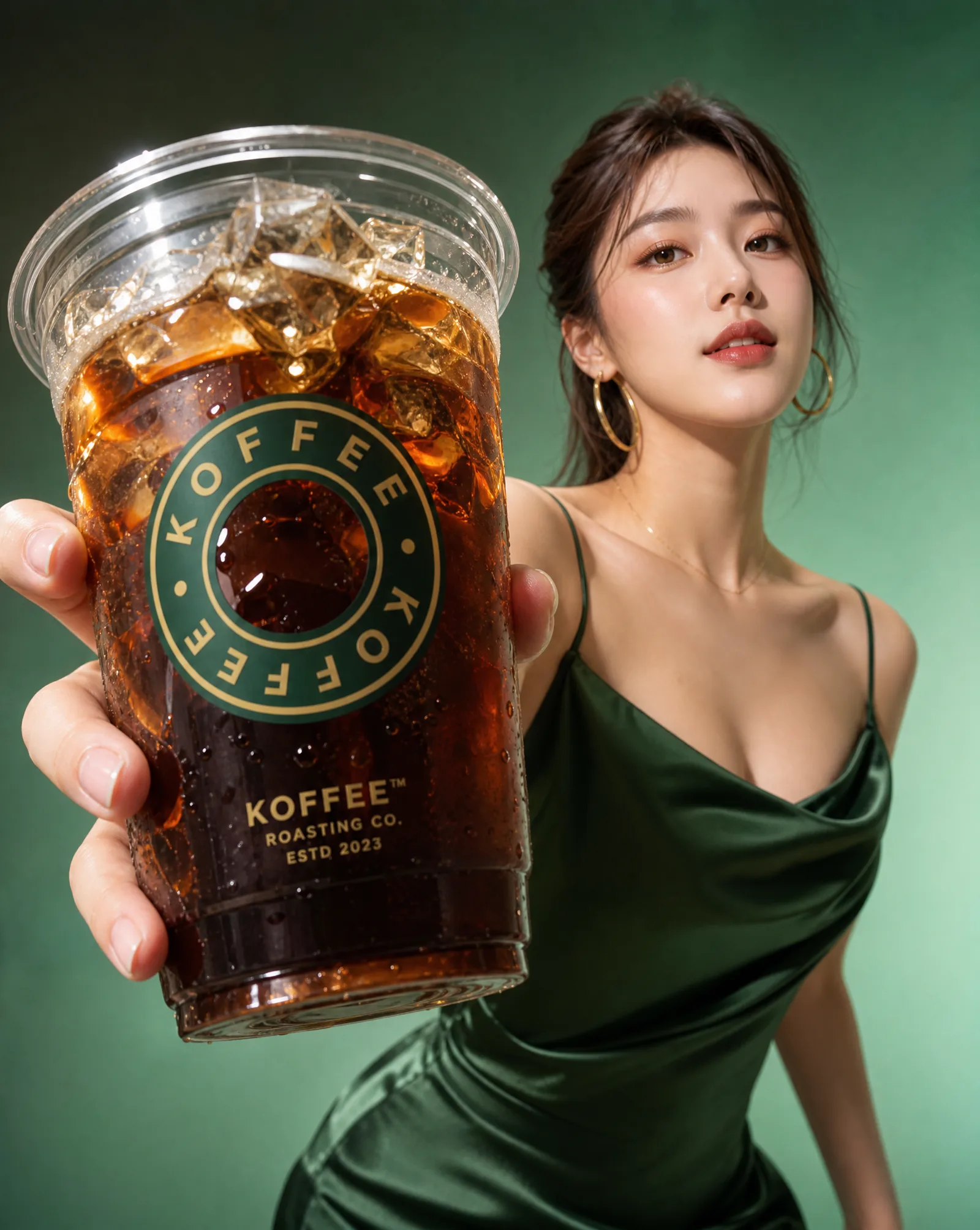In a high-end [coffee drink] commercial advertisement, [a Korean Inte…