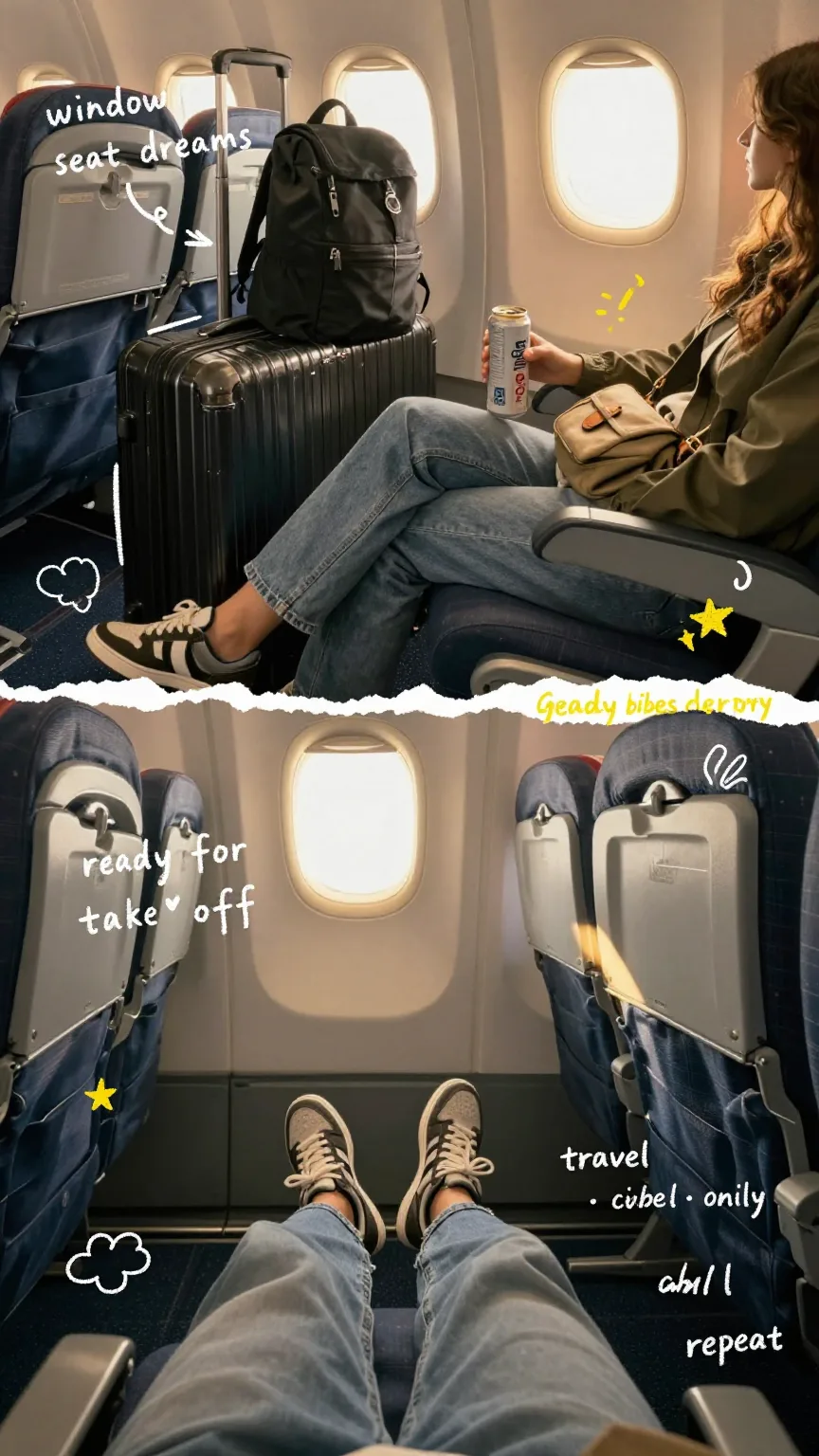 POV travel photography of a person sitting at an airport ...