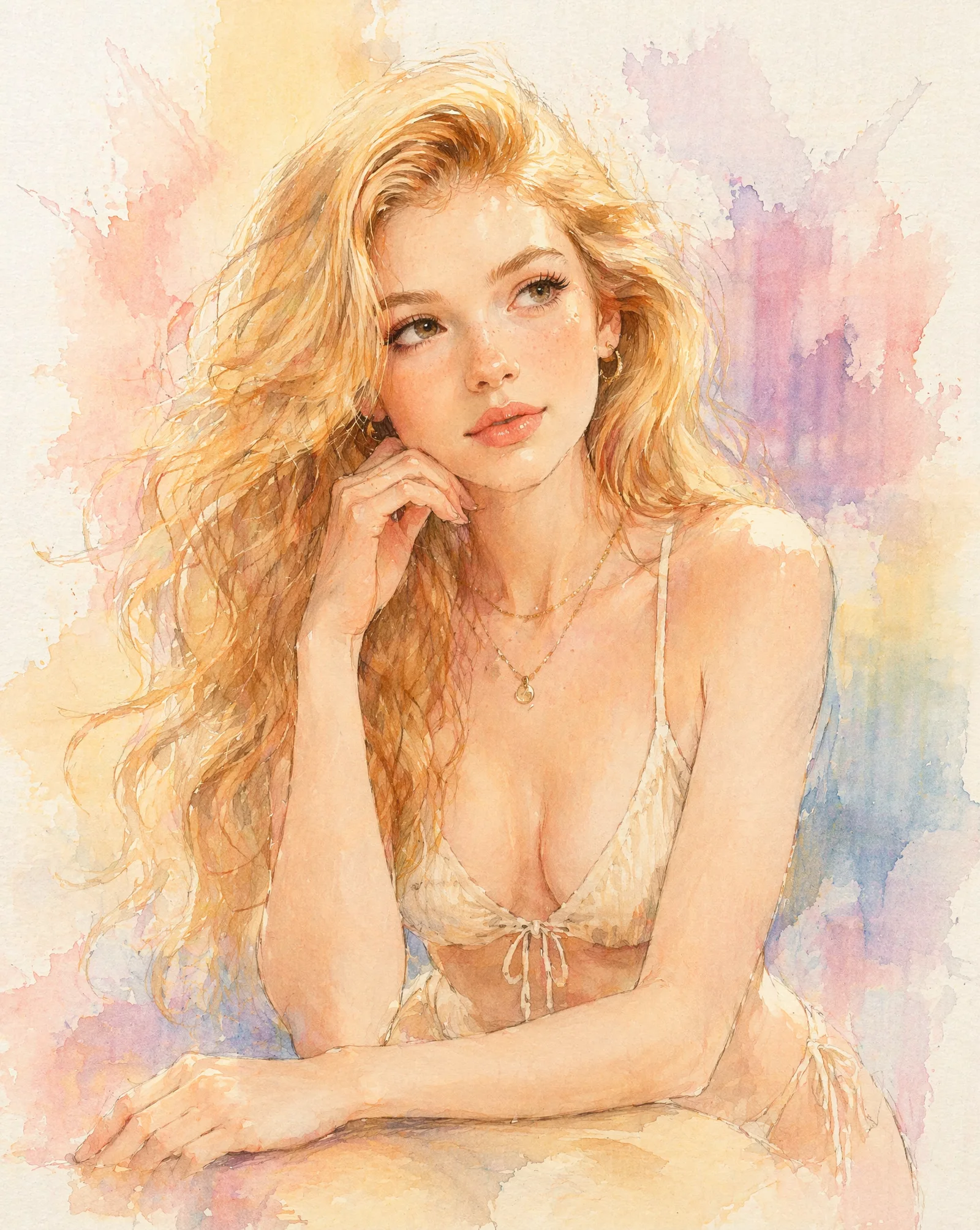 A soft pastel watercolor digital illustration of a young ...