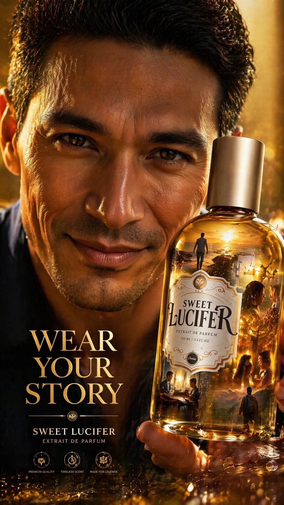 A premium 9:16 fragrance advertising poster.Main Subject:...