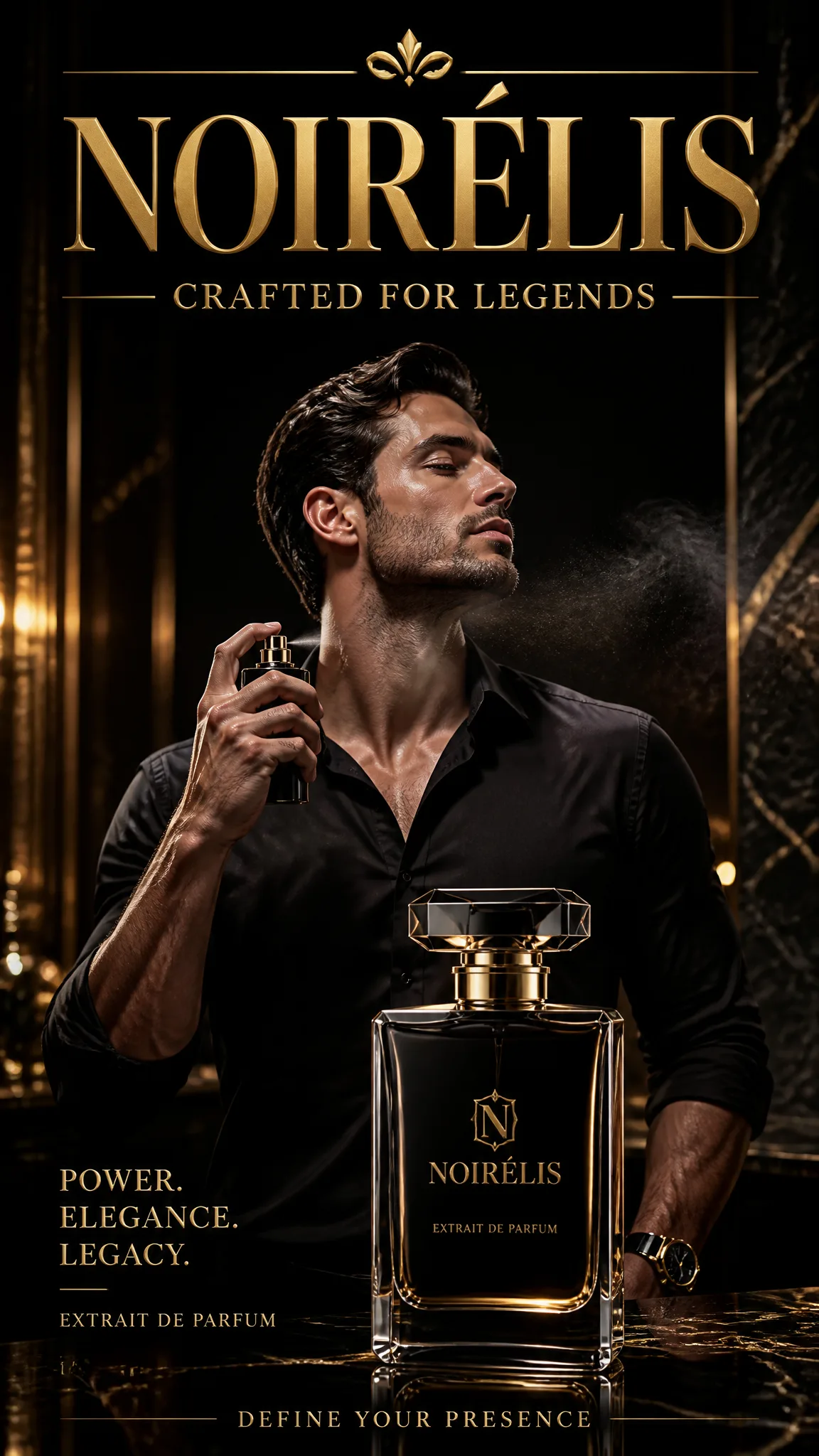 Ultra-premium luxury perfume advertisement, vertical 9:16...