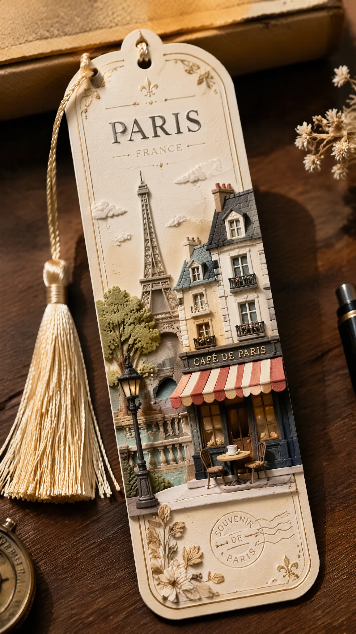 Decorate the bookmark subtly using motifs inspired by Kyo...