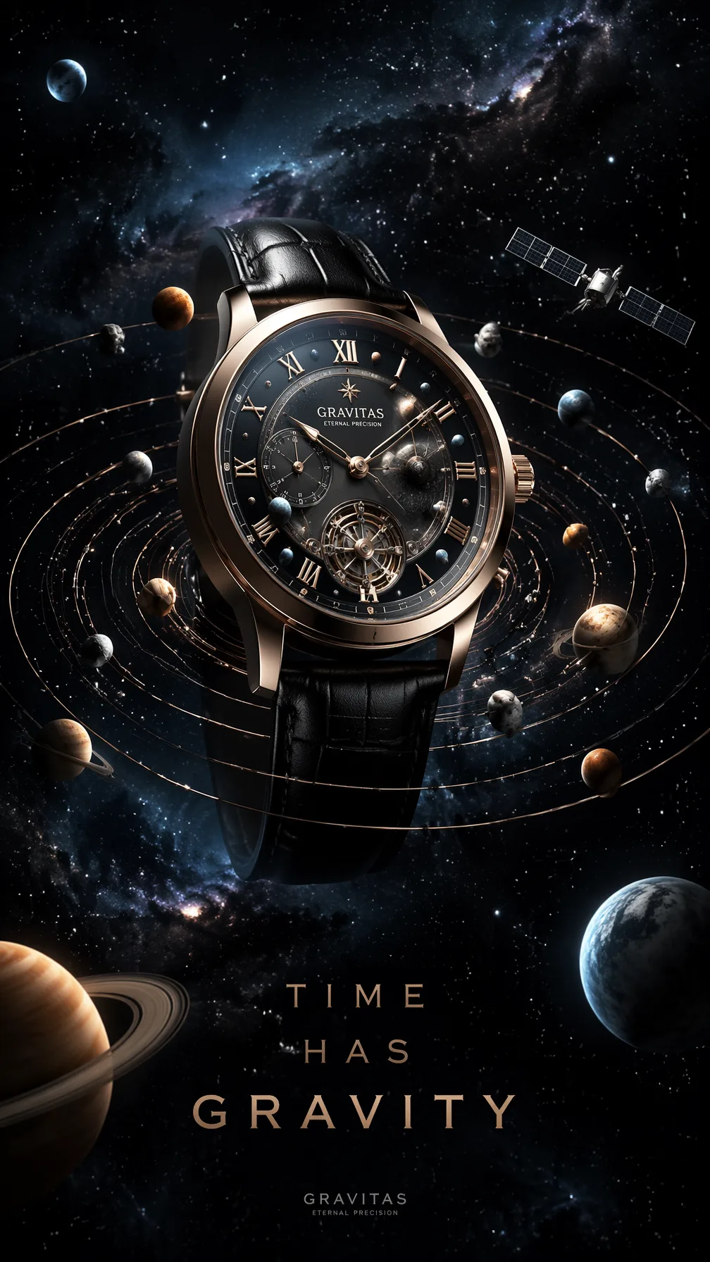 A premium 9:16 luxury watch advertising poster.Main Subje...