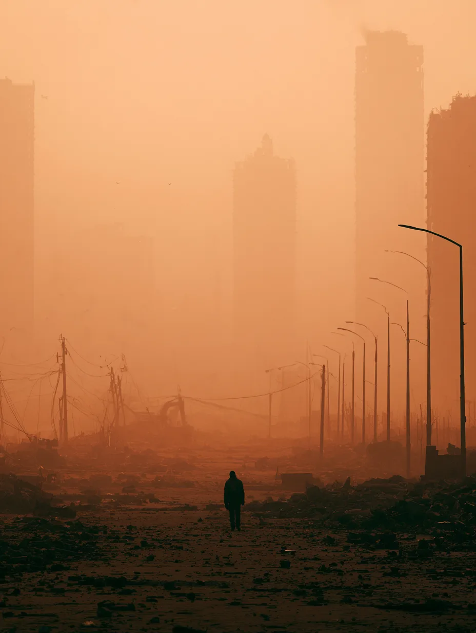 A desolate, post-apocalyptic wasteland in the style of Ch...