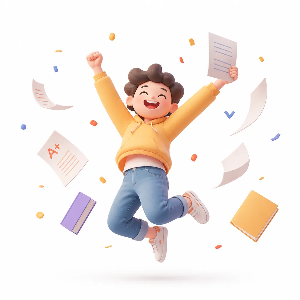 ["a 3D style celebration icon with flying papers, white b...