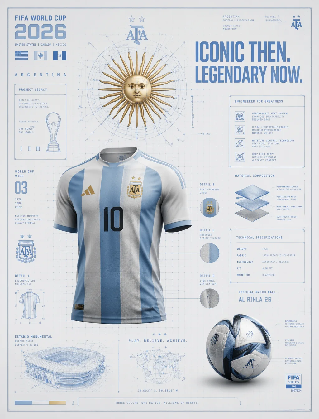 FIFA World Cup 2026 Argentina blueprint poster, ultra-det...