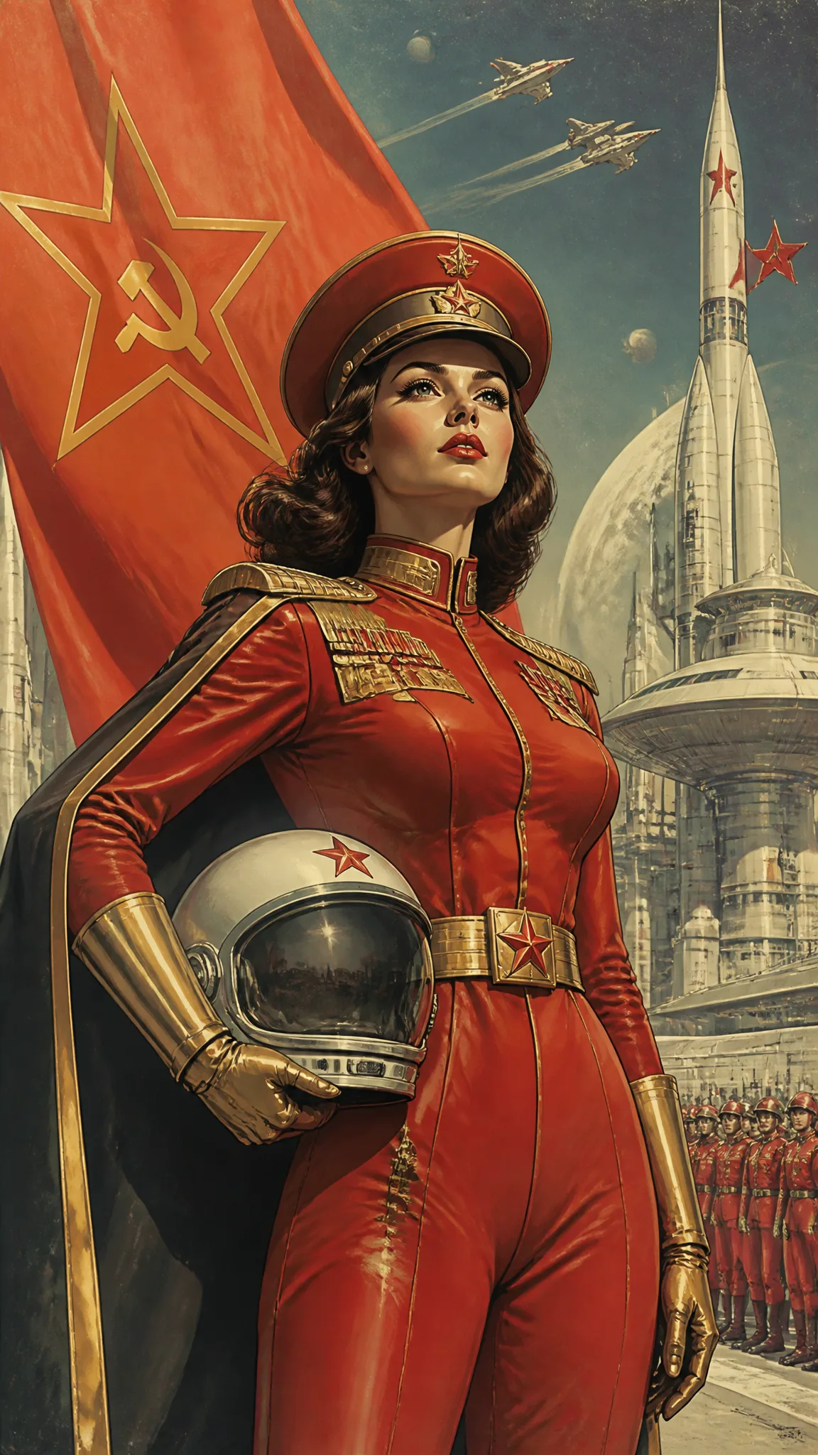retro futurism style, COMMUNIST COMMANDER fantasy retro w...