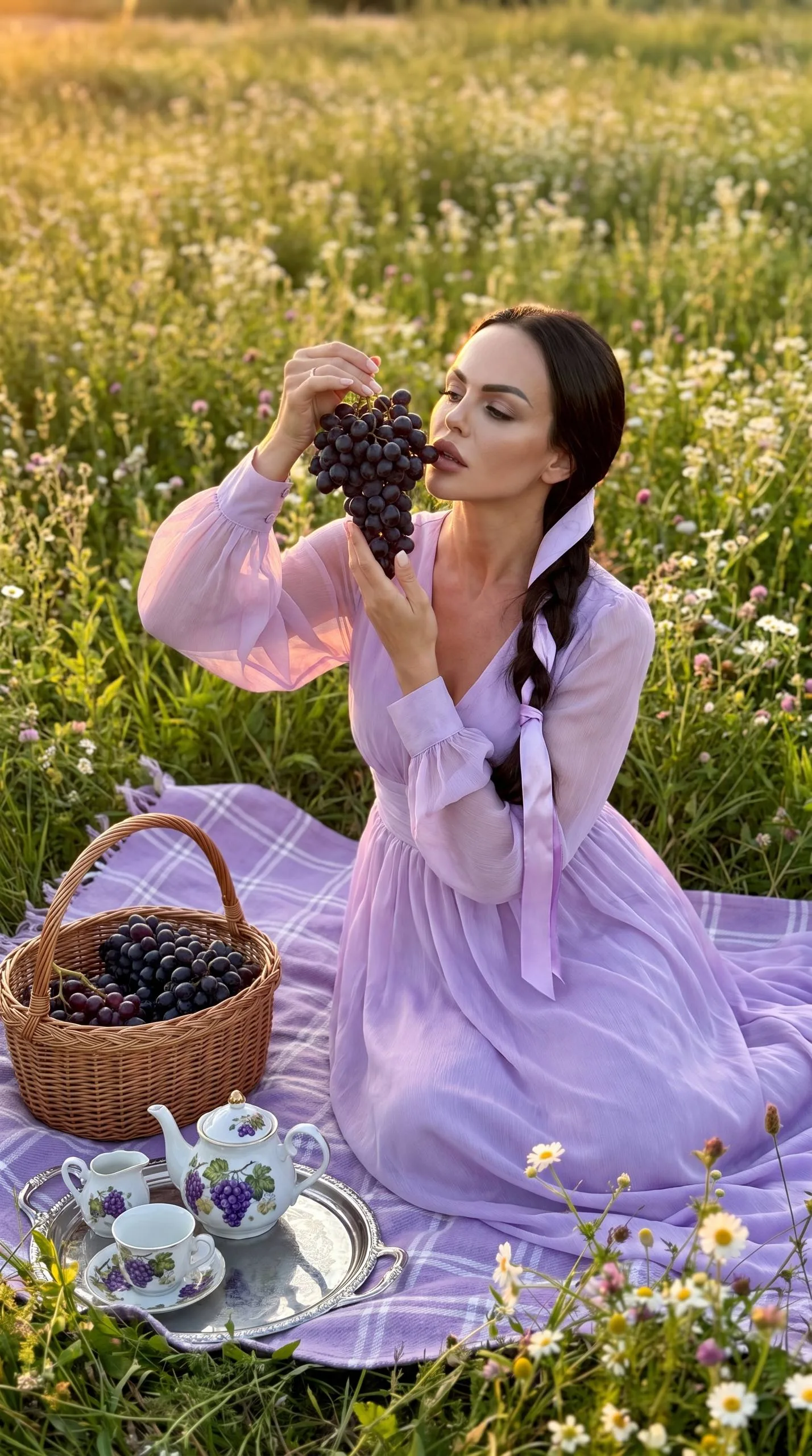 Виноградное настроение шикарная фотосессия в поле с гроздью…