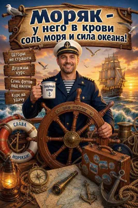 🌊 Открытка моряку за штурвалом