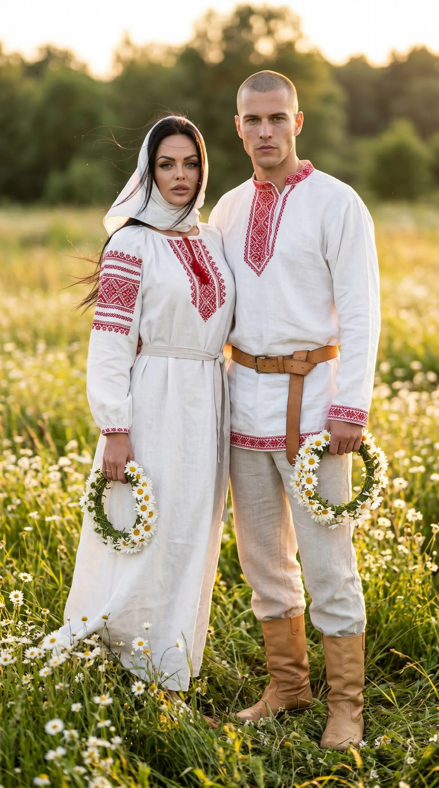 Двое в народных костюмах среди луга