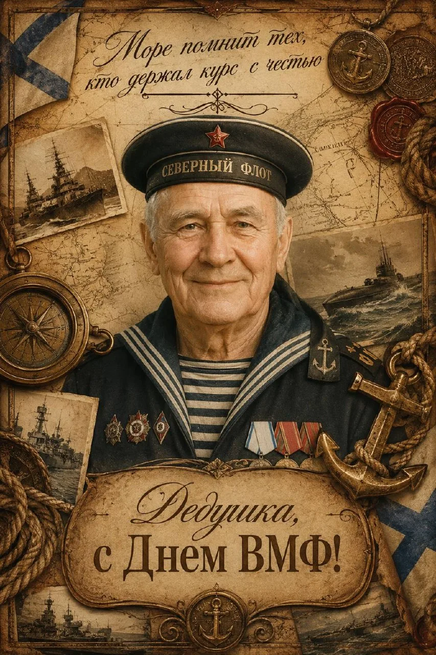 📜 Винтажная открытка дедушке-моряку